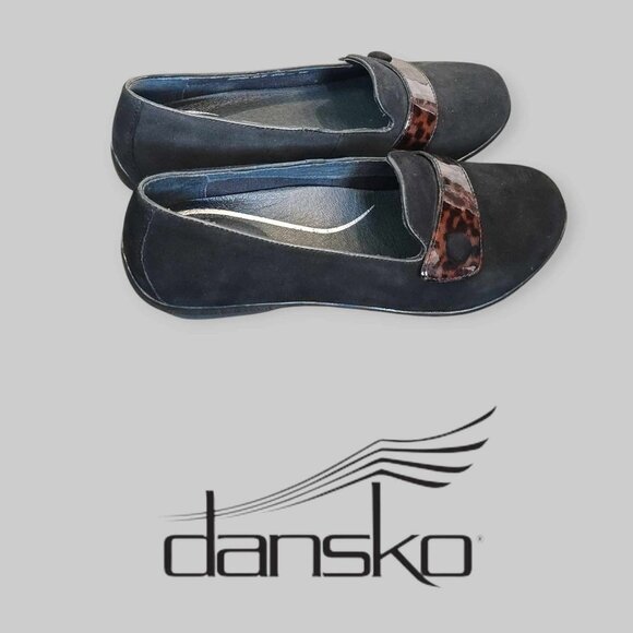 Dansko Olena Black Suede Slip On Loafers Animal Print Shoes Womens EU 39 US 9 - Picture 1 of 14